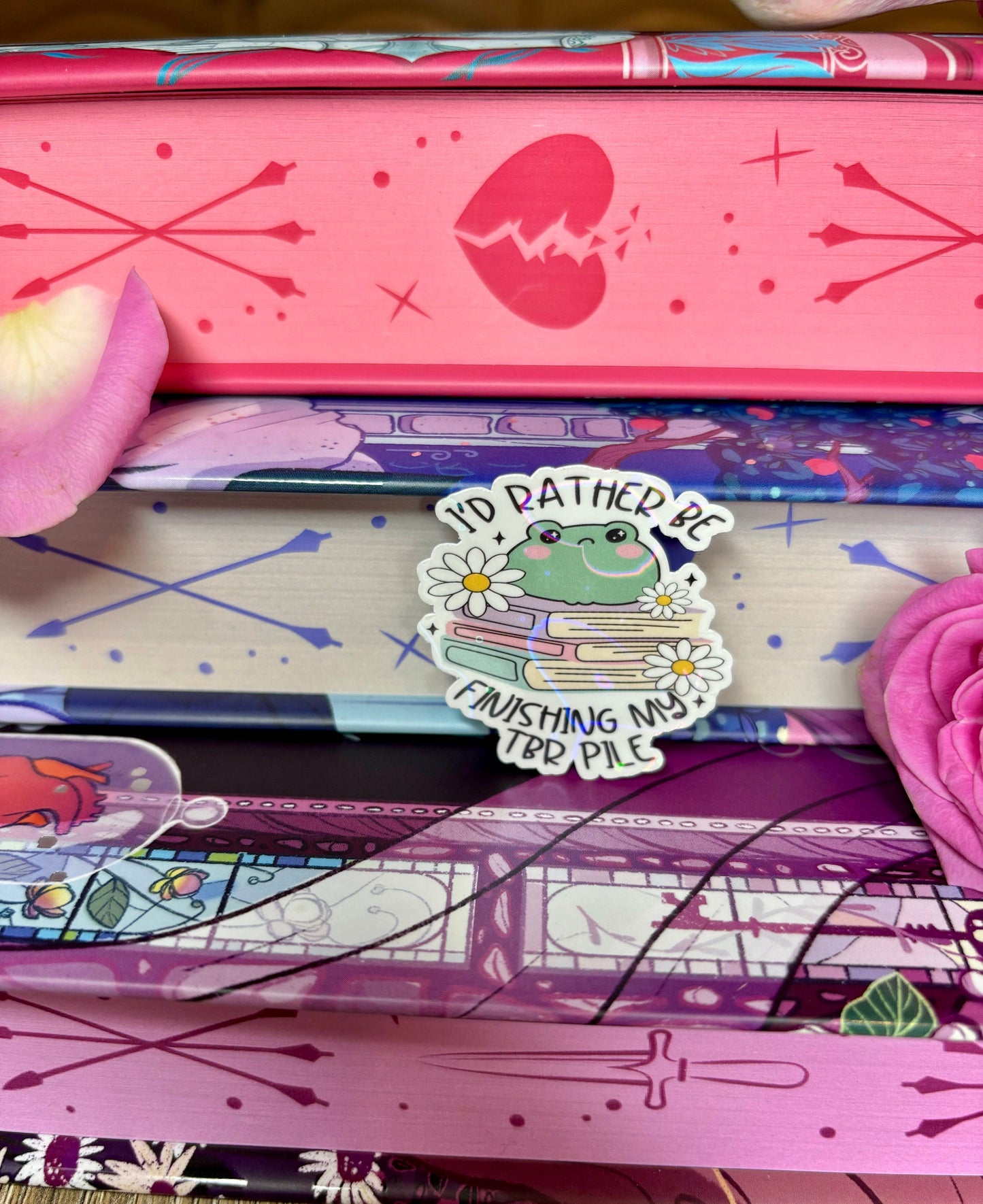 Mini I'd Rather Be Finishing My TBR Pile Frog Sticker