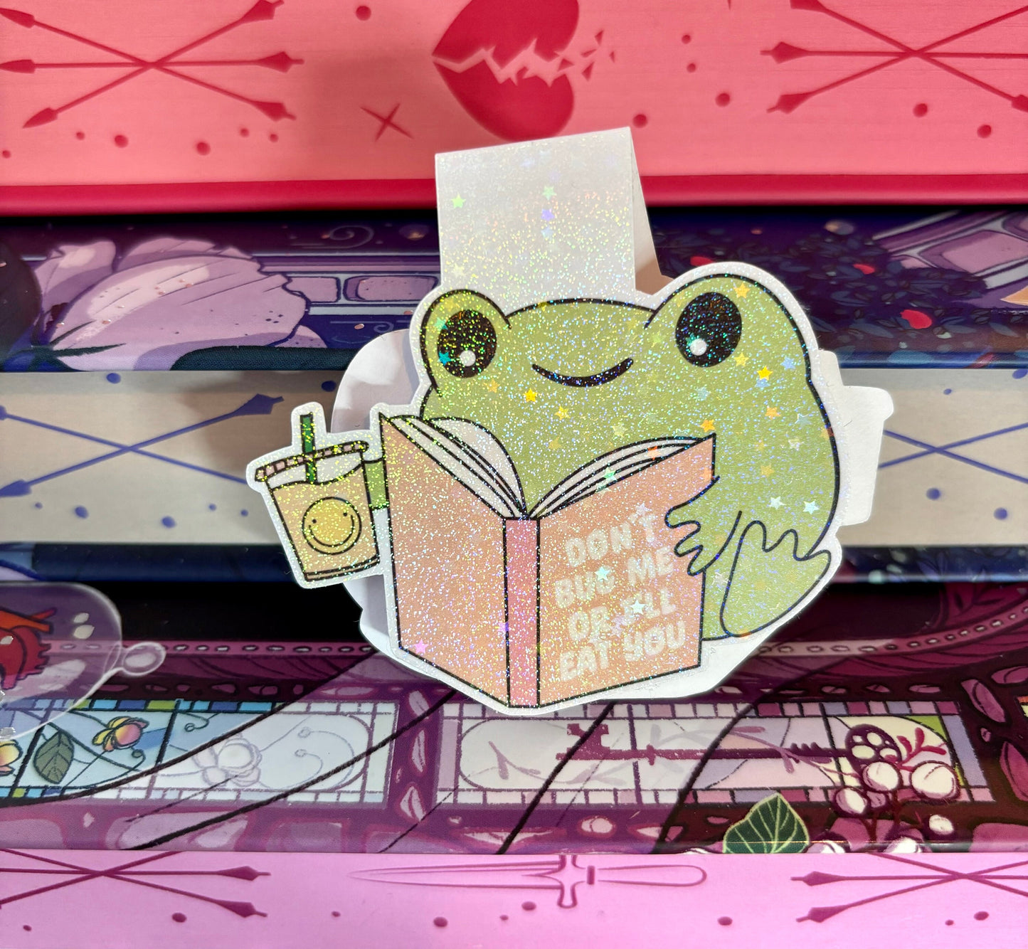 Cute Bookish Reading Frog "Don't Bug Me Or I'll Eat You" Magnetic Bookmark