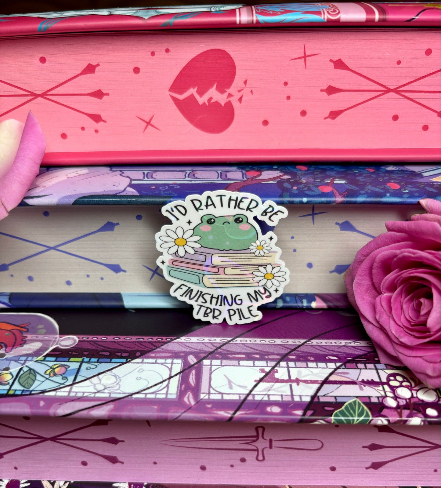 Mini I'd Rather Be Finishing My TBR Pile Frog Sticker