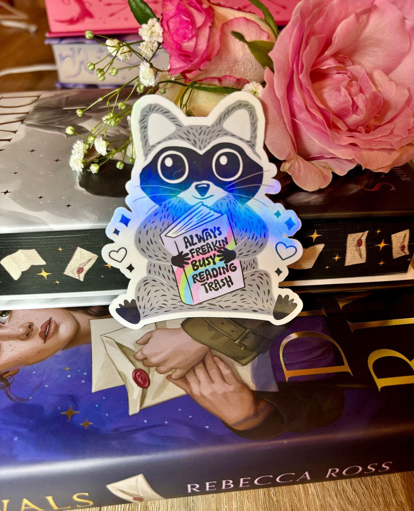 Always Busy Reading Trash Raccoon Sticker