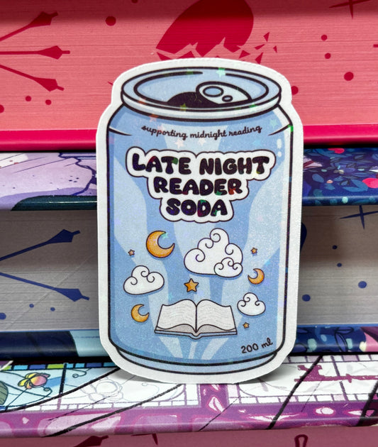 Late Night Reader Soda Can Sticker