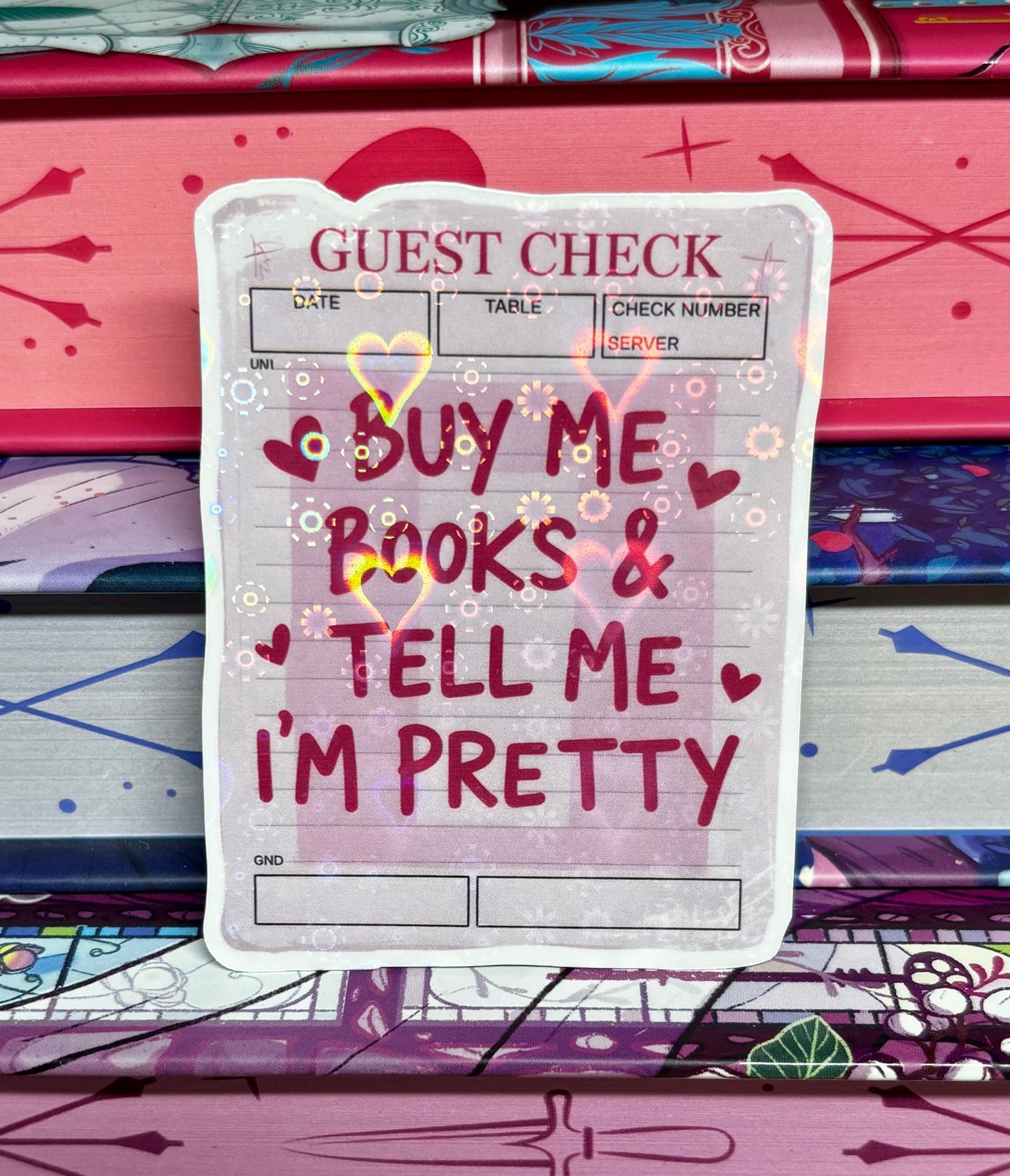 Buy Me Books And Tell Me I'm Pretty Guest Check Sticker