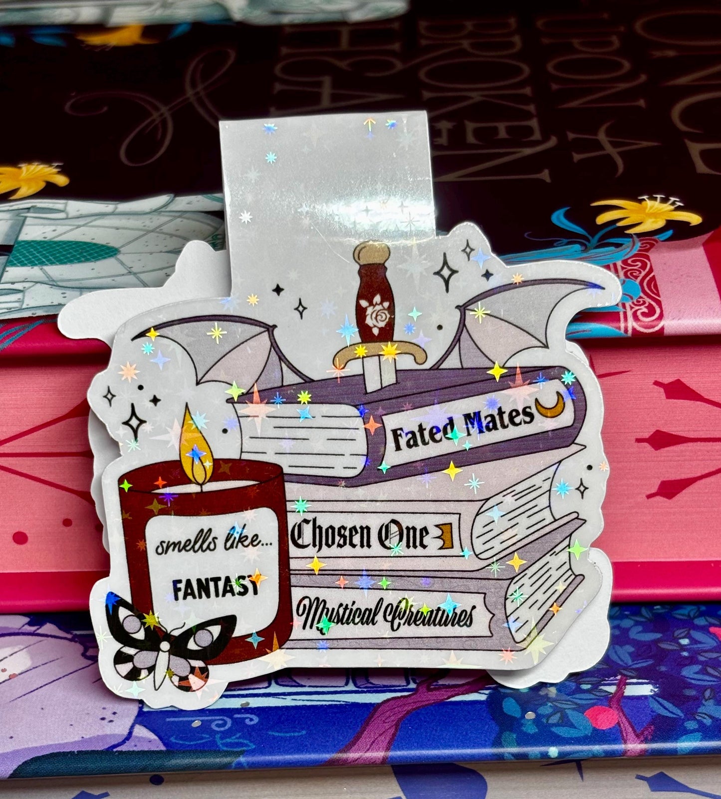 Smells Like Fantasy Book Stack Magnetic Bookmark