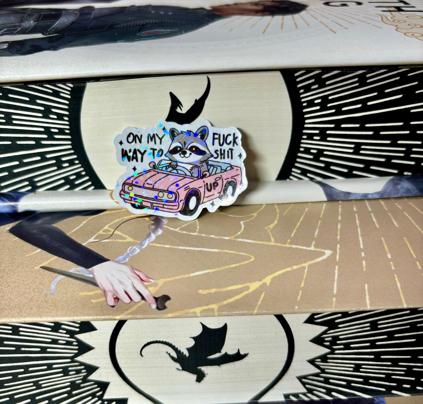 Mini Driving Racoon On My Way To F*ck Sh*t Up Sticker