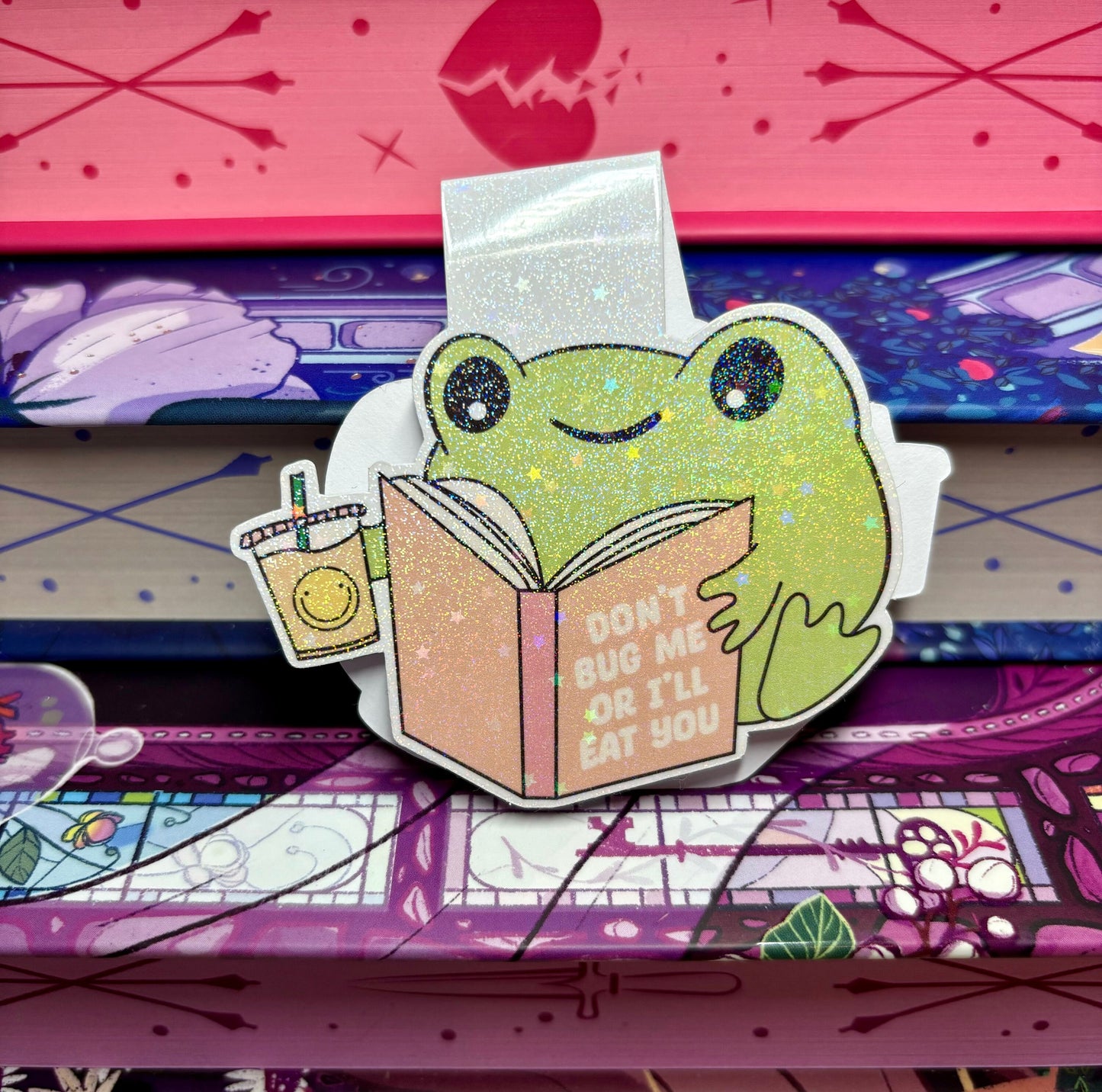 Cute Bookish Reading Frog "Don't Bug Me Or I'll Eat You" Magnetic Bookmark