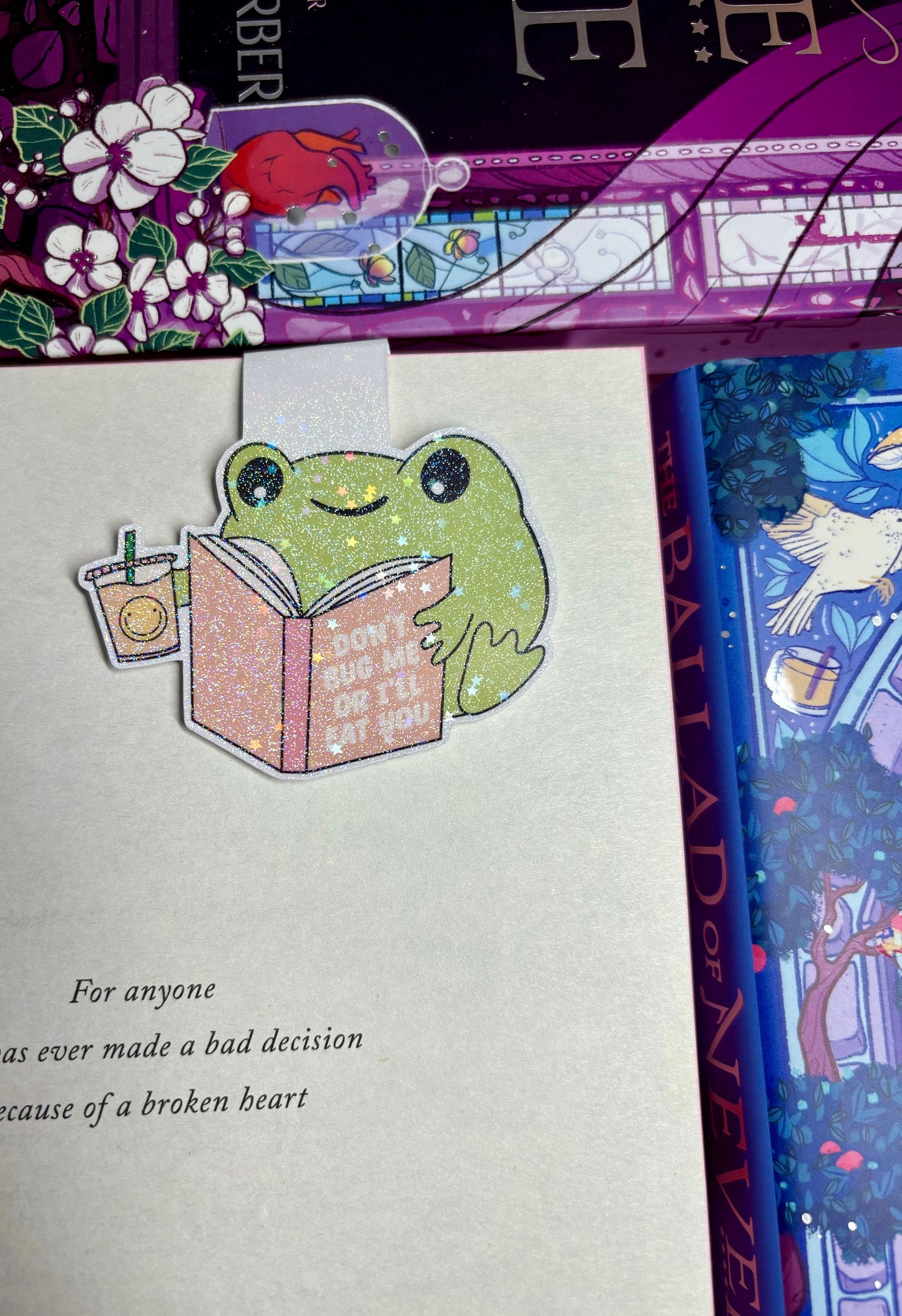Cute Bookish Reading Frog "Don't Bug Me Or I'll Eat You" Magnetic Bookmark