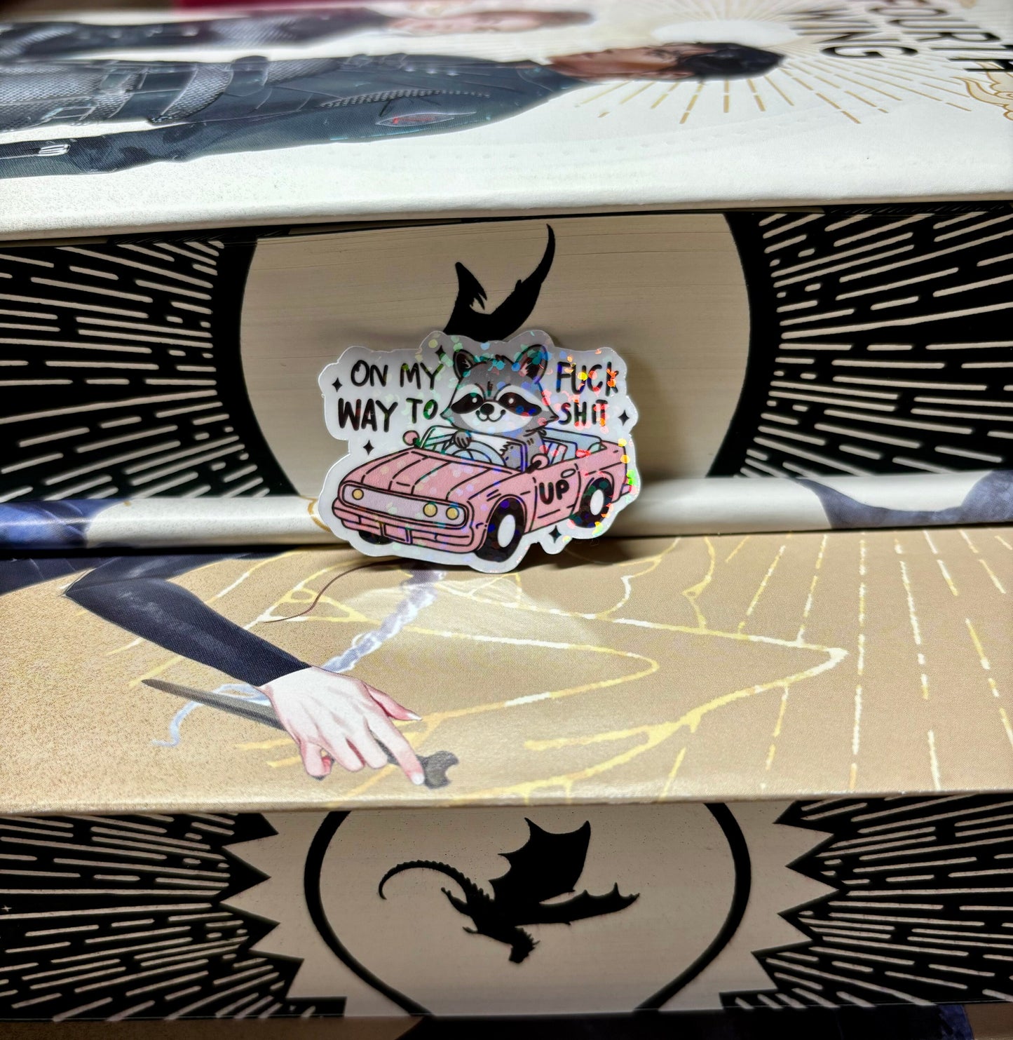 Mini Driving Racoon On My Way To F*ck Sh*t Up Sticker