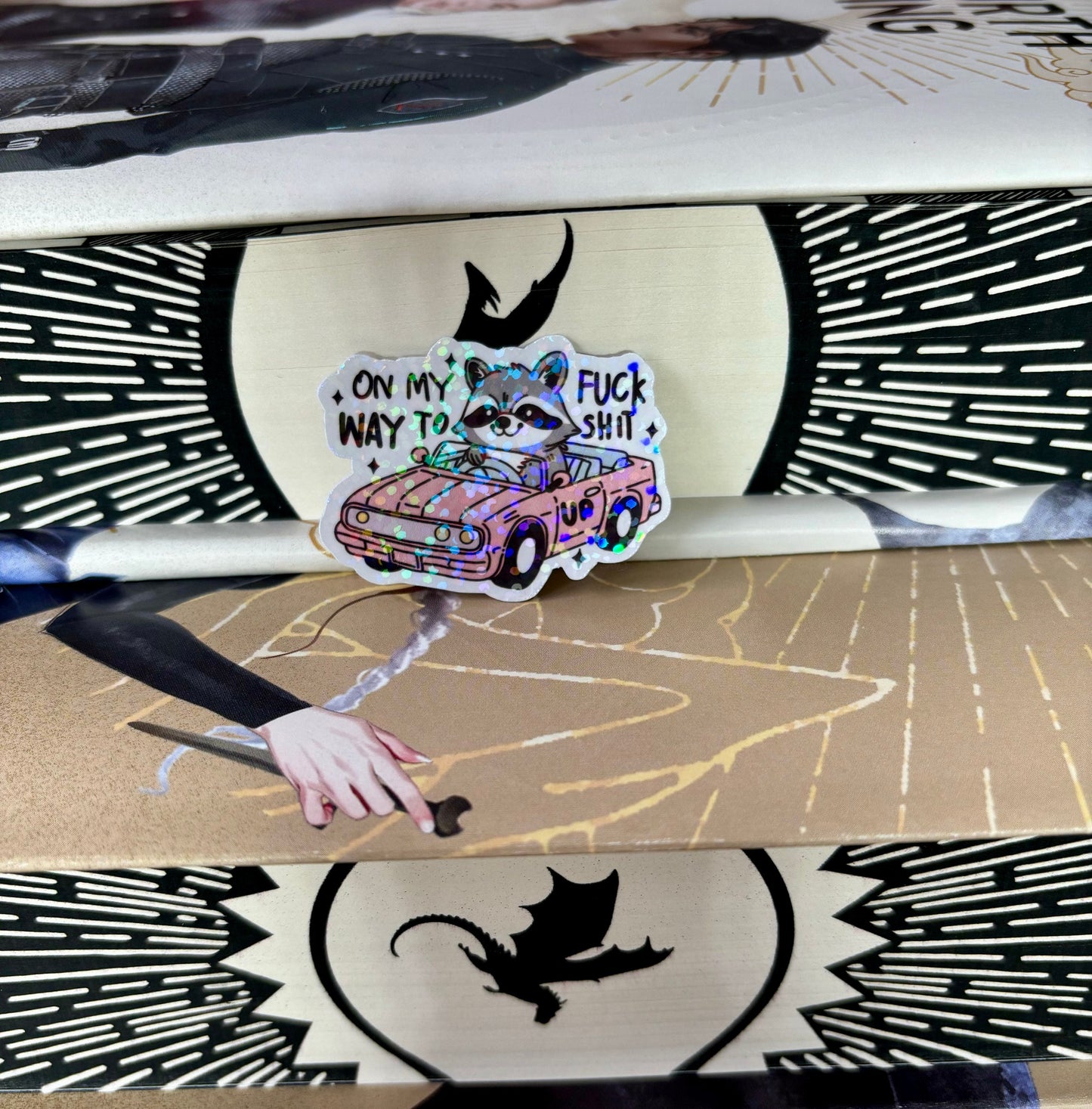 Mini Driving Racoon On My Way To F*ck Sh*t Up Sticker