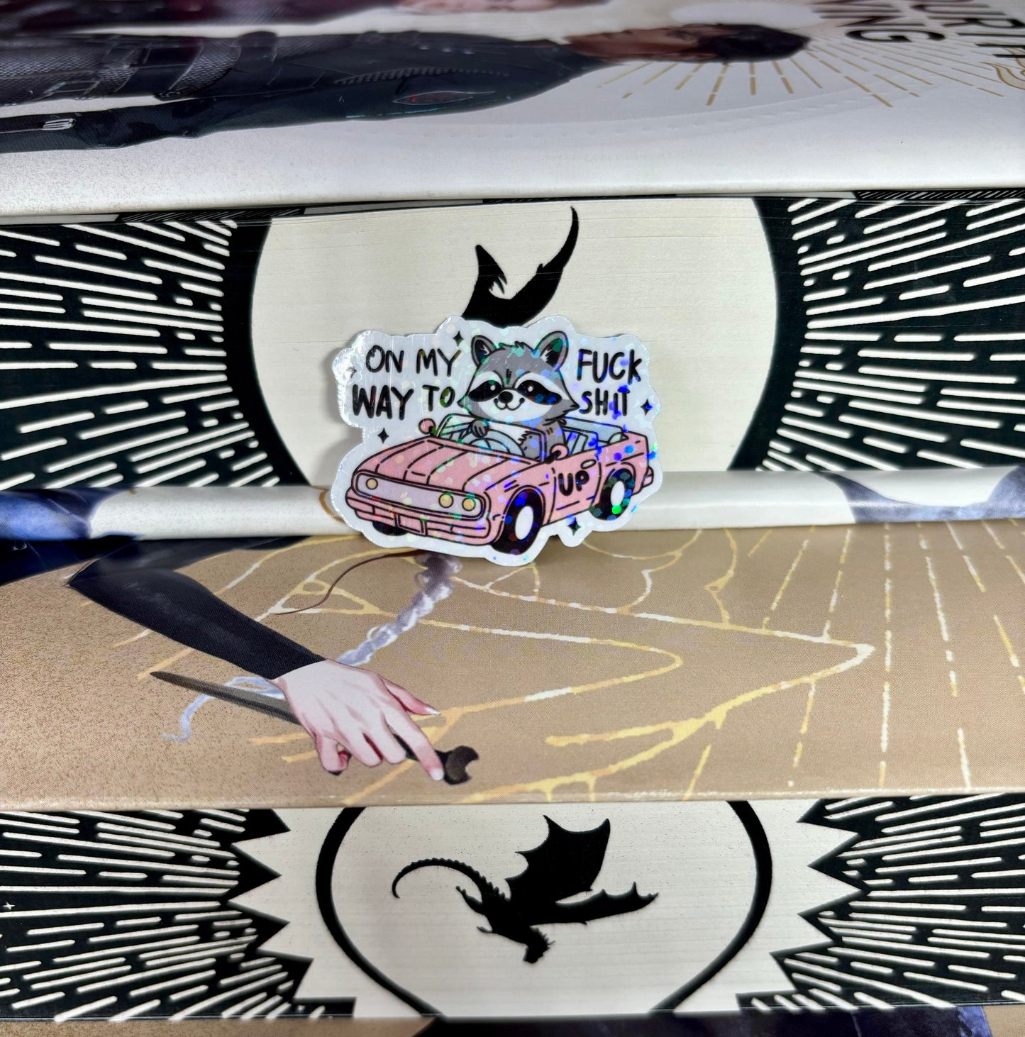 Mini Driving Racoon On My Way To F*ck Sh*t Up Sticker