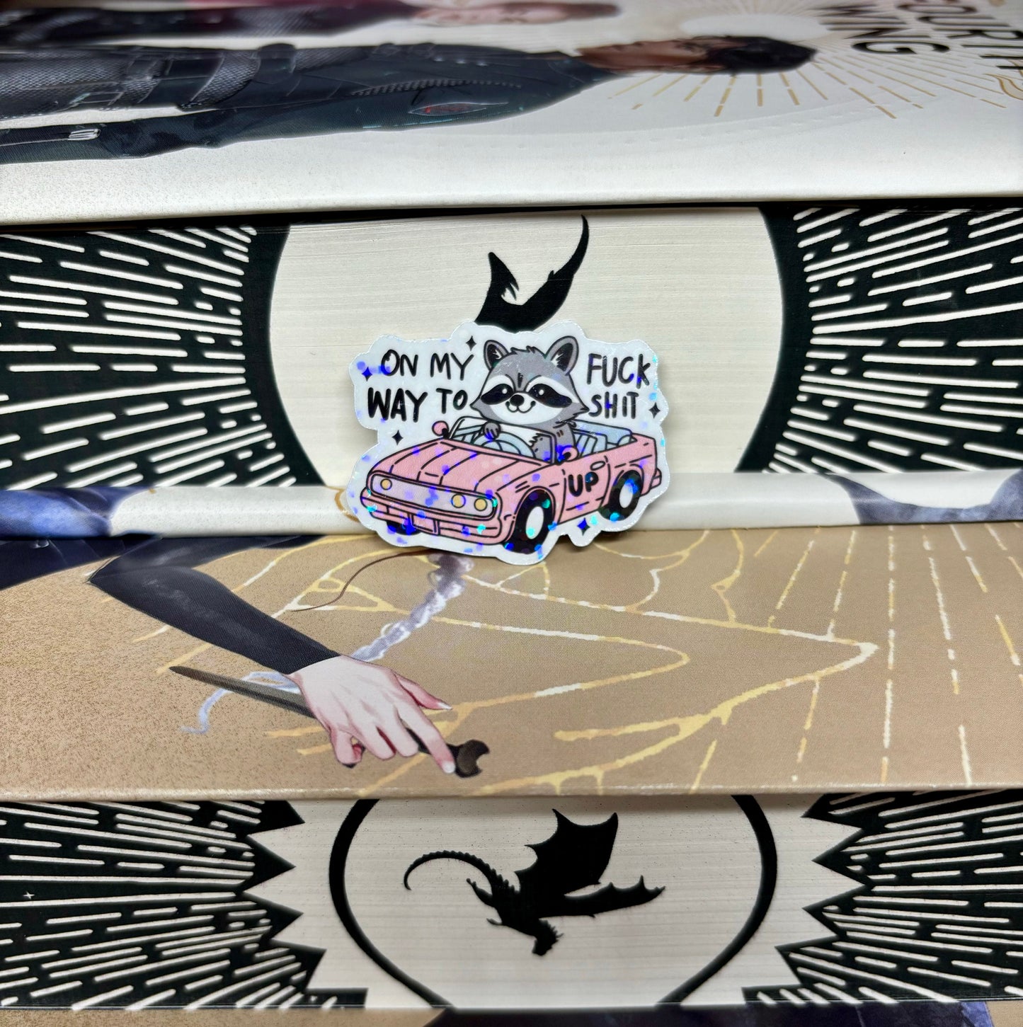 Mini Driving Racoon On My Way To F*ck Sh*t Up Sticker
