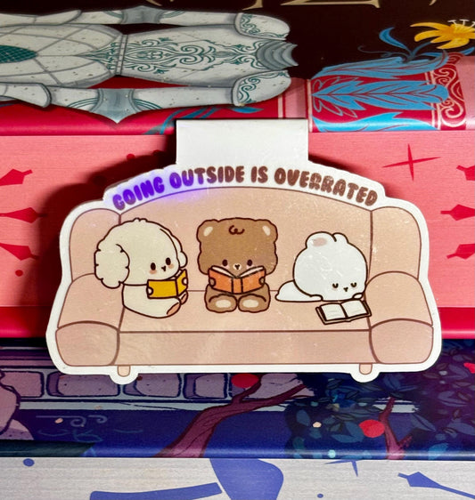 Mini Going Outside Is Overrated Cute Bears Magnetic Bookmark