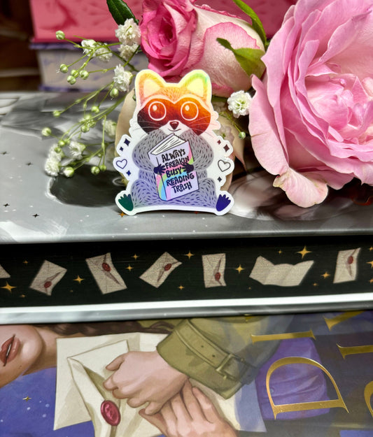 Mini Always Busy Reading Trash Raccoon Sticker
