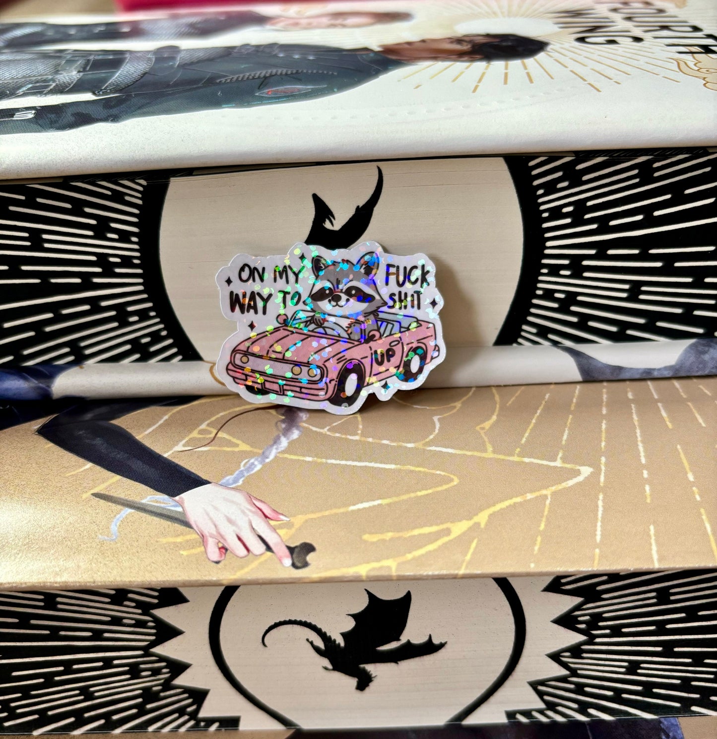 Mini Driving Racoon On My Way To F*ck Sh*t Up Sticker