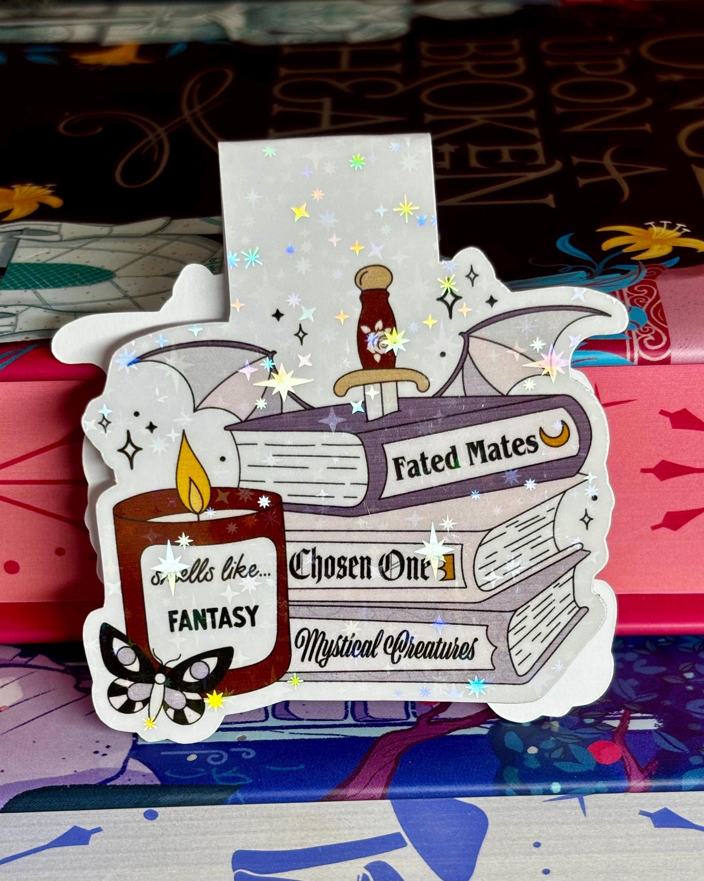 Smells Like Fantasy Book Stack Magnetic Bookmark