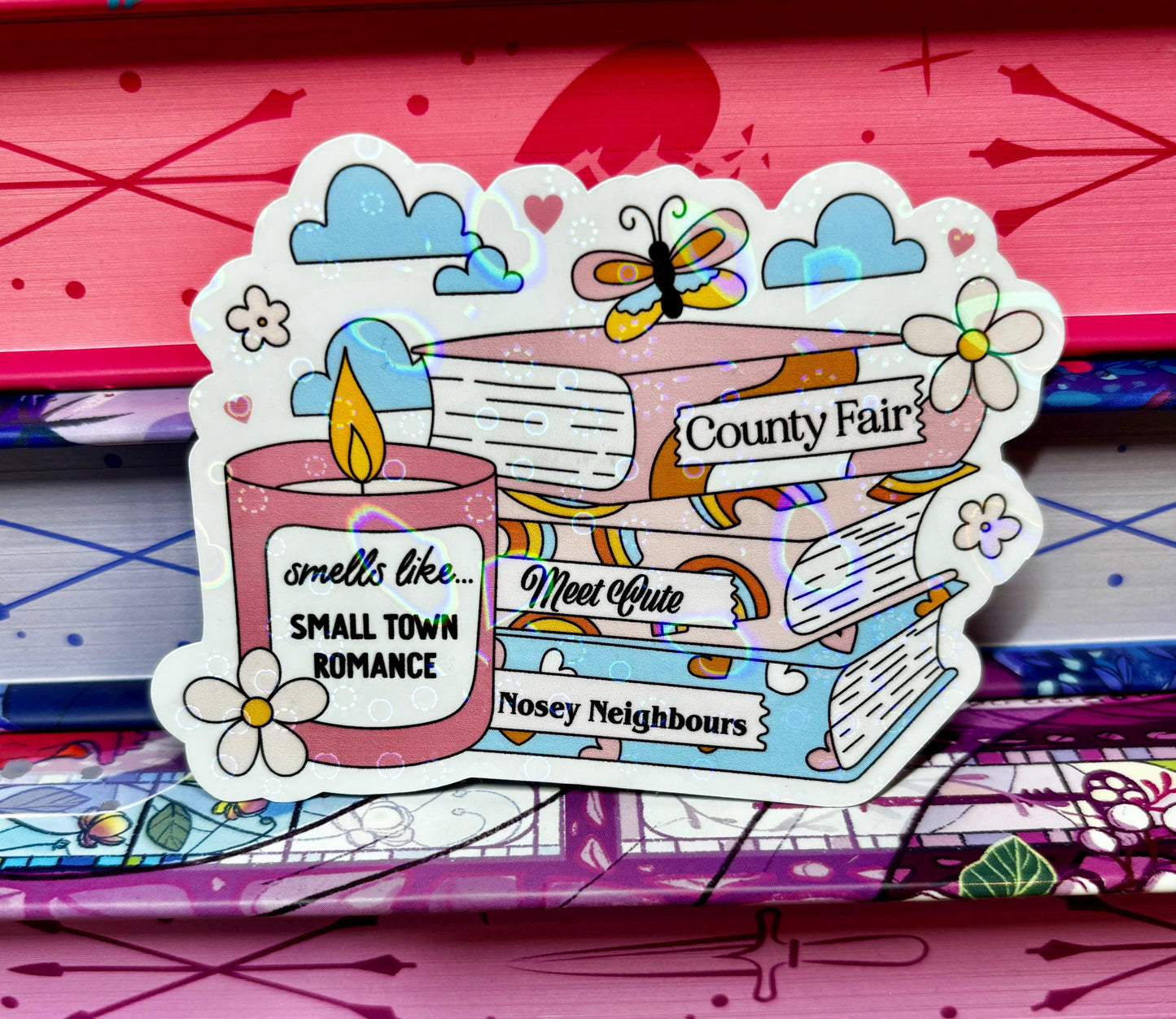 Smells Like Small Town Romance Book Stack Sticker