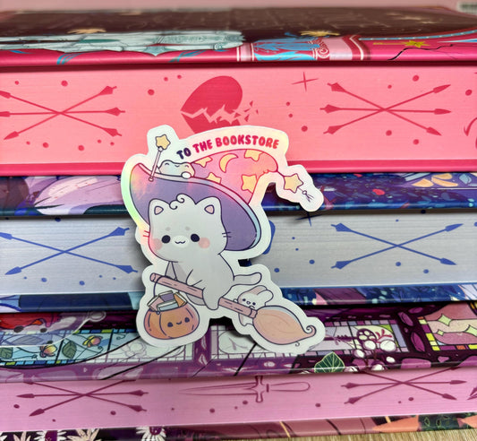 Cute To The Bookstore Witch Cat Sticker