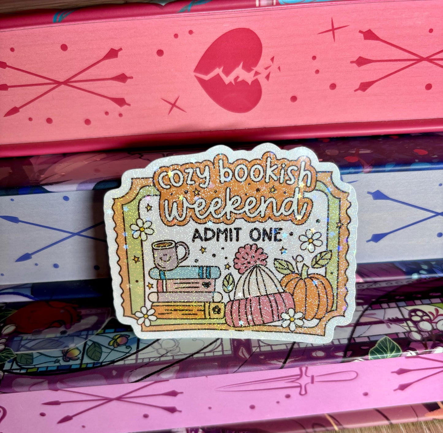 Cute Cozy Bookish Weekend Ticket Sticker