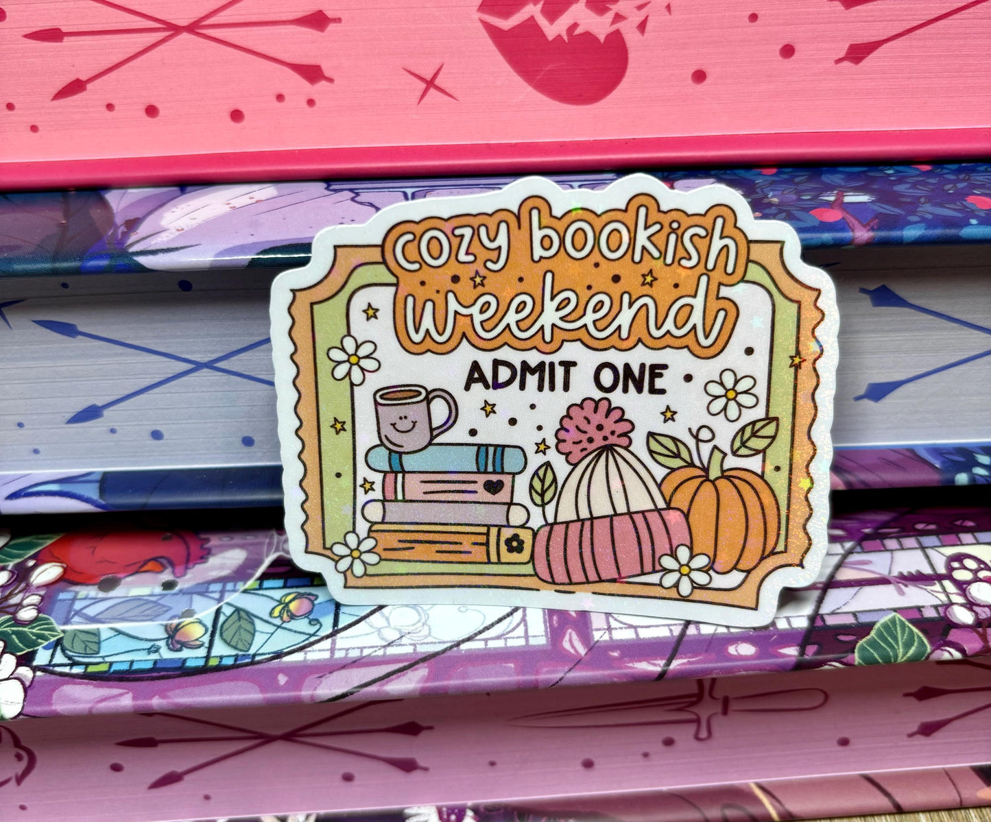 Cute Cozy Bookish Weekend Ticket Sticker