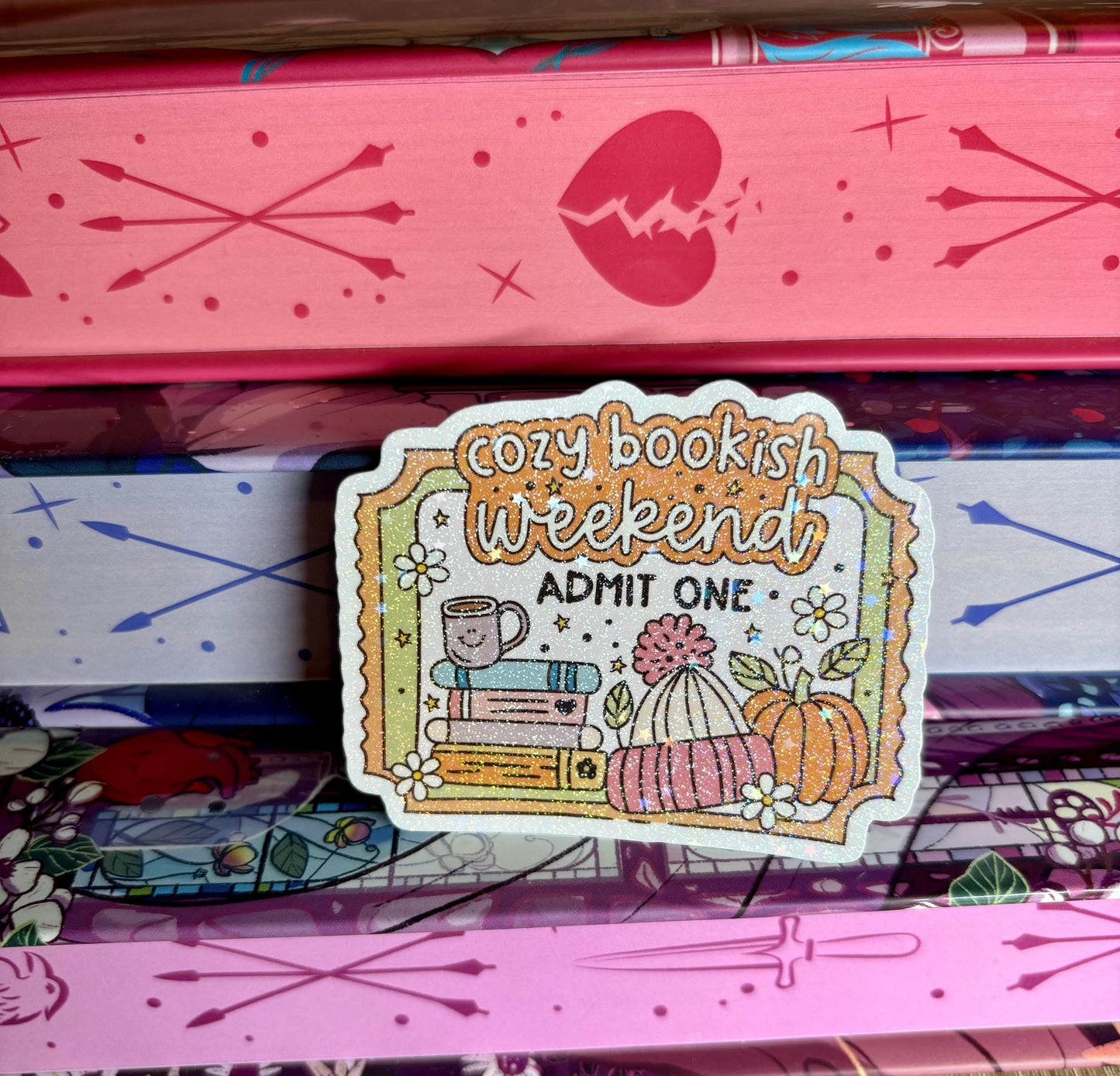 Cute Cozy Bookish Weekend Ticket Sticker
