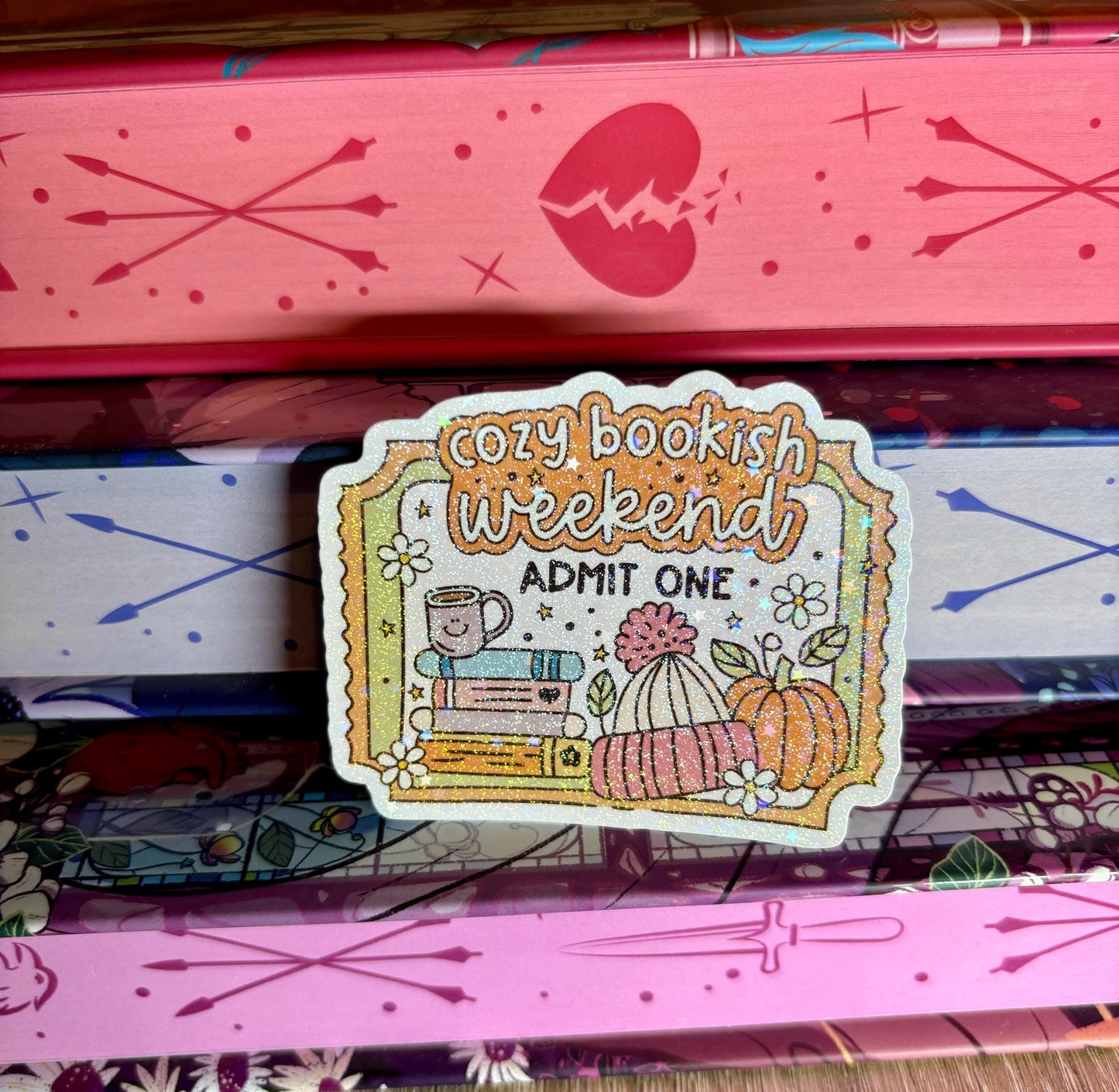 Cute Cozy Bookish Weekend Ticket Sticker