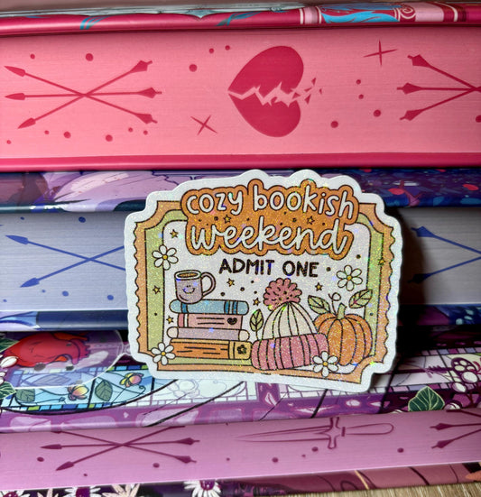 Cute Cozy Bookish Weekend Ticket Sticker
