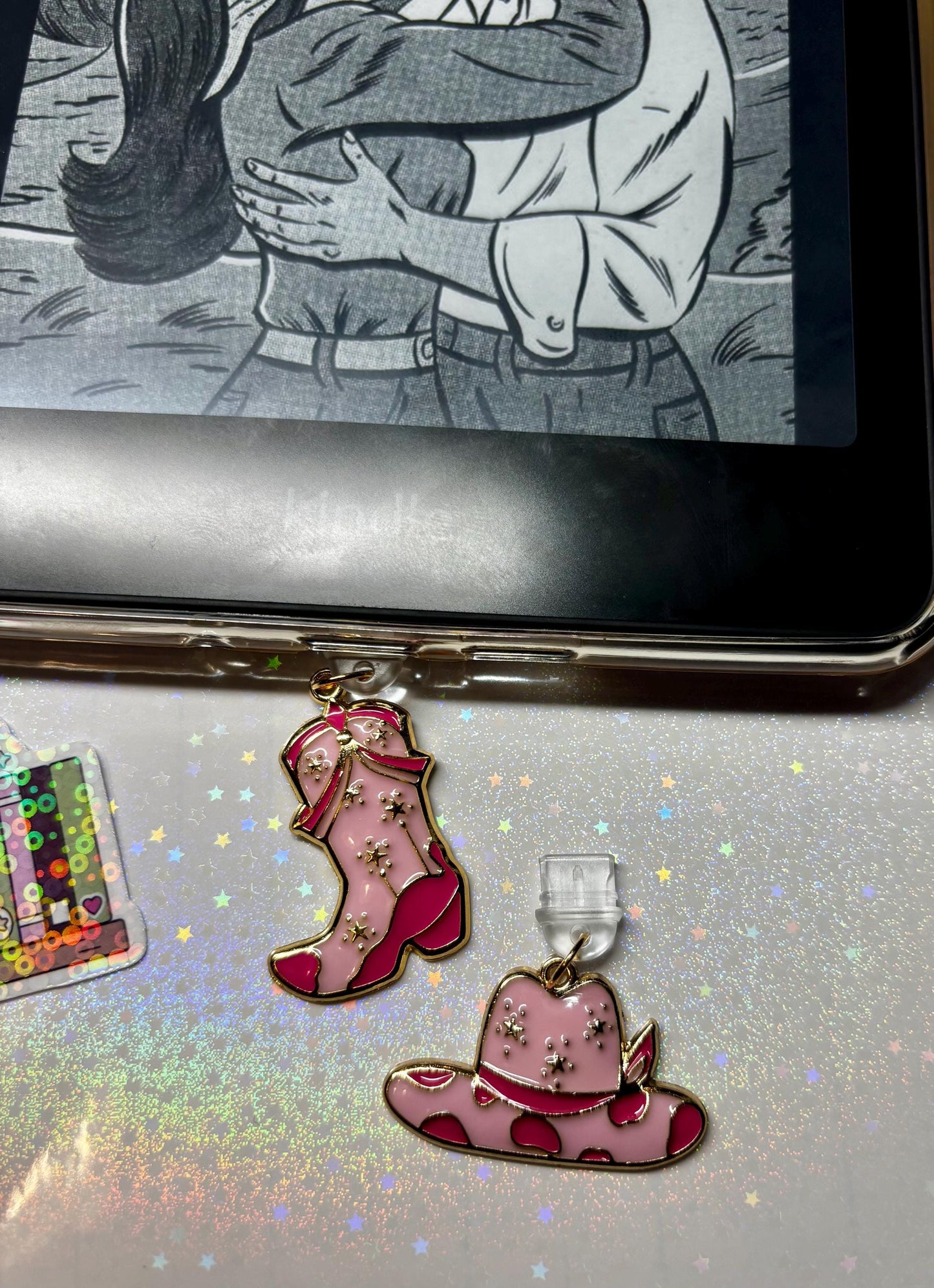 Cowboy themed kindle charms, usb-c dust plugs, bookish kindle charms, phone charm, kindle accessories, cowboy romance readers,