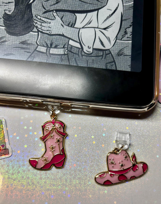 Cowboy themed kindle charms, usb-c dust plugs, bookish kindle charms, phone charm, kindle accessories, cowboy romance readers,