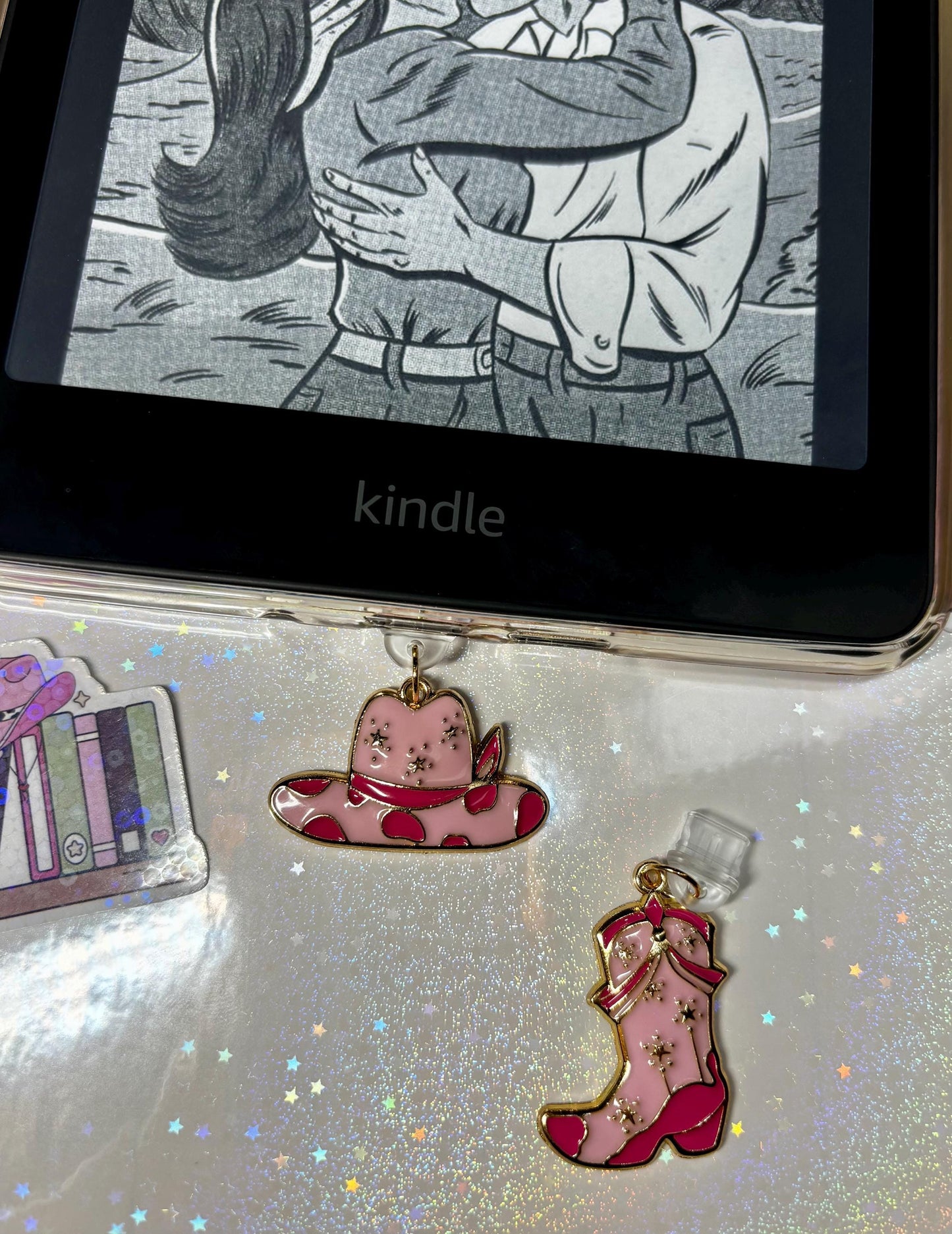 Cowboy themed kindle charms, usb-c dust plugs, bookish kindle charms, phone charm, kindle accessories, cowboy romance readers,