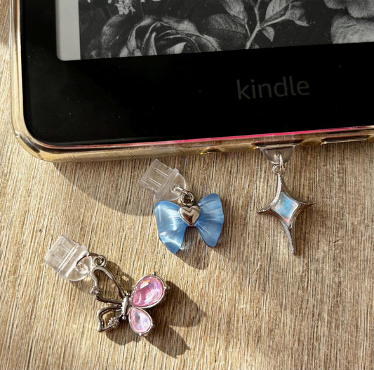 Cute shiny kindle USB-C dust plug, shiny charms, kindle charms, e-reader accessories, sparkly charms, dust plug charms,