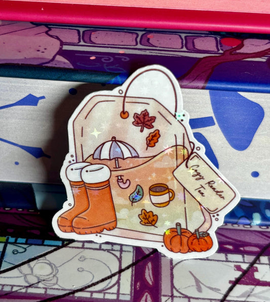 Mini Cosy Reader Tea Autumn Teabag Sticker