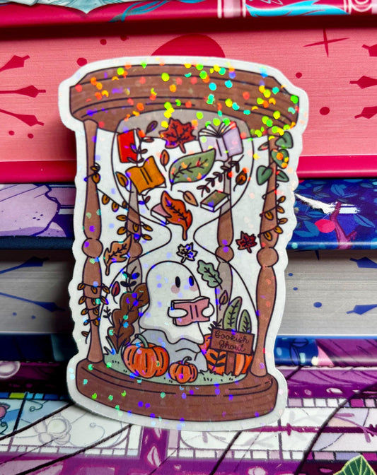 Bookish Sand Timer Reading Ghost Sticker