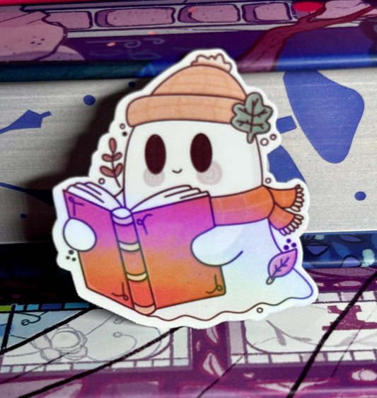 Mini Cute Autumn Book Reading Ghost Sticker