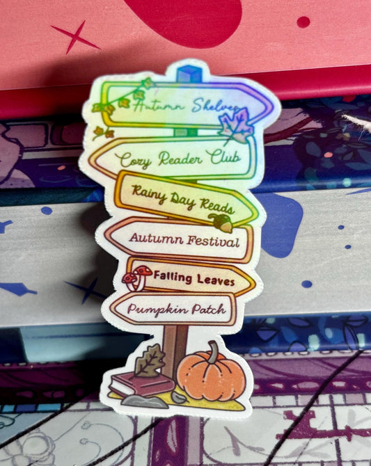 Mini Cosy Bookish Autumn Signpost Sticker