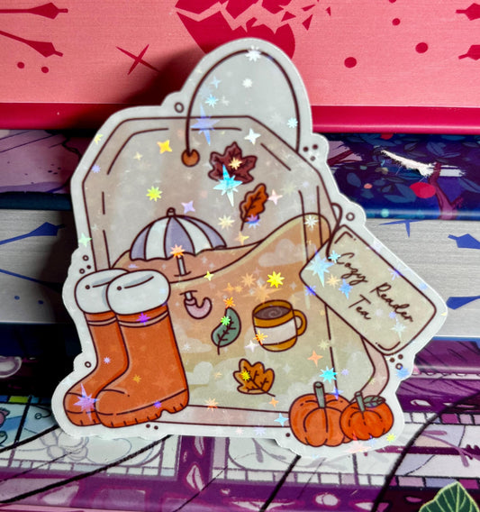 Cosy Reader Tea Autumn Teabag Sticker
