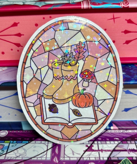 Cosy Reader Autumn Stained Glass Sticker