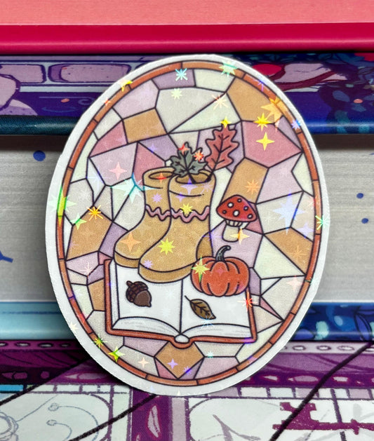 Mini Cosy Reader Autumn Stained Glass Sticker