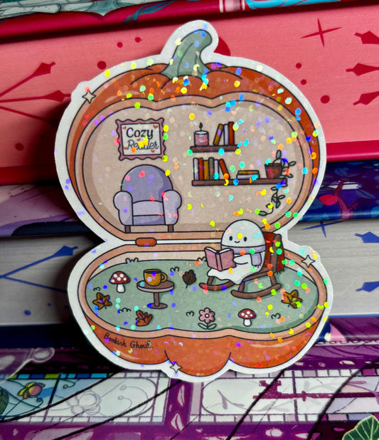 Mini Cute Reading Ghost Pumpkin House Sticker