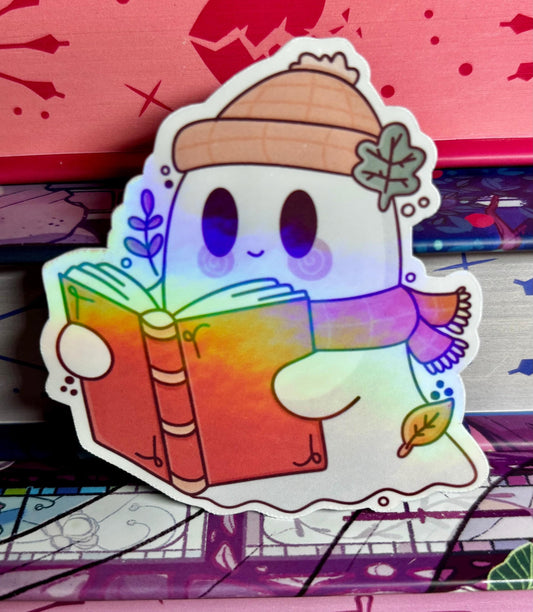 Cute Autumn Book Reading Ghost Sticker