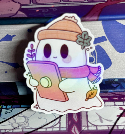 Mini Bookish Autumn Kindle Reading Ghost Sticker