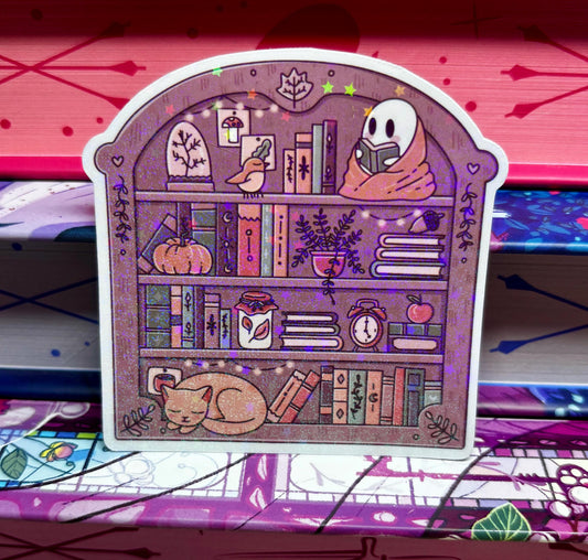 Cosy Autumn Bookshelf Sticker